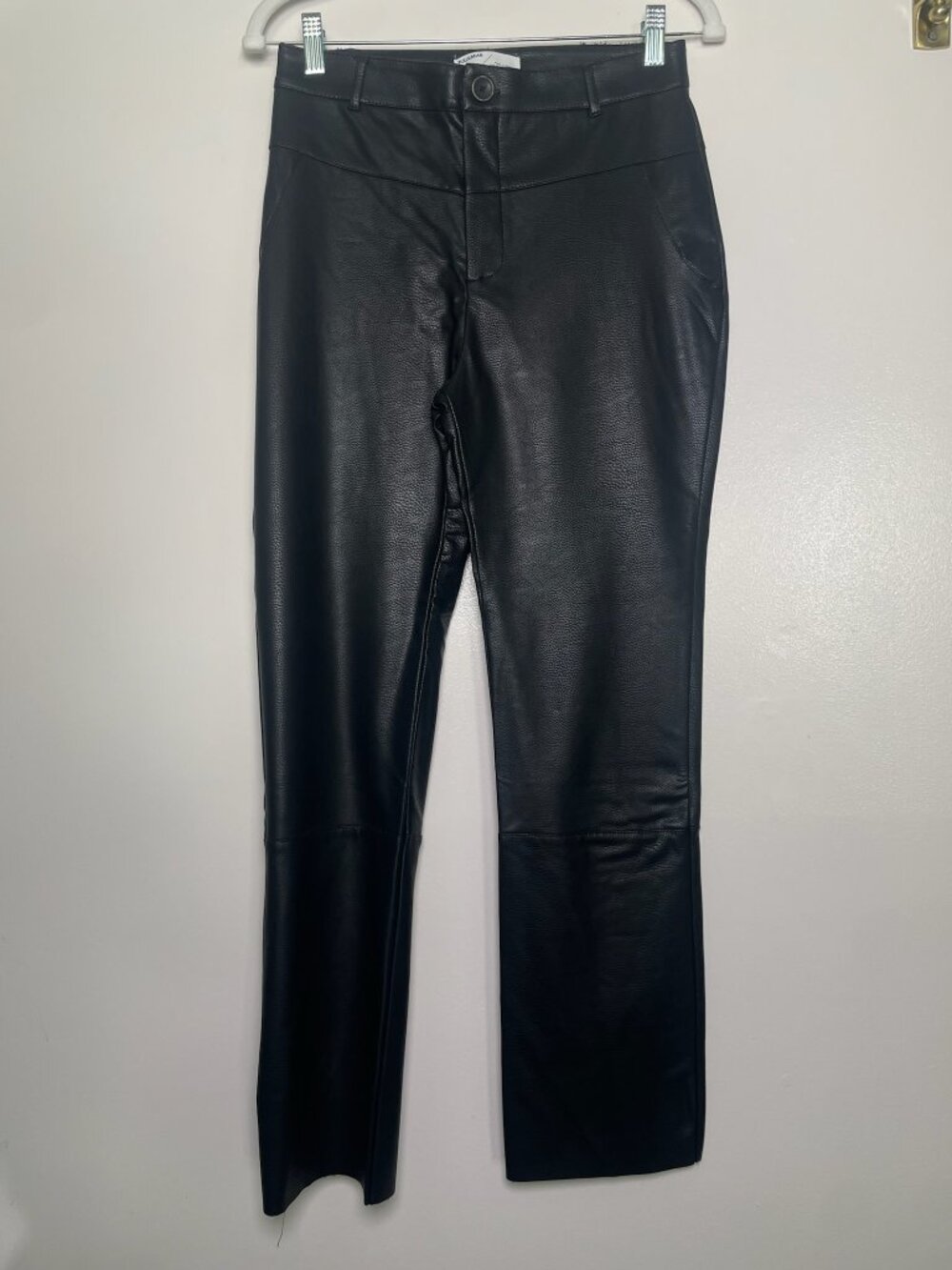 Pull&Bear Chic Black Faux Leather Straight Leg Pants 6 NWOT
